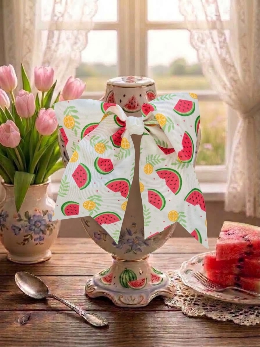 Large White Watermelon Themed Hairbow